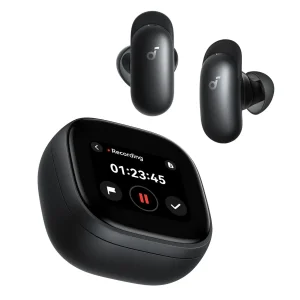 هدفون بلوتوثی توگوشی انکر مدل Soundcore Liberty 5 Pro Max دارای نمایشگر لمسی 1.78 اینچی AMOLED روی کیس شارژ، نویز کنسلینگ فعال تطبیقی ANC 4.0، 8 میکروفون و پشتیبانی از LDAC