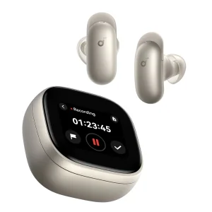 هدفون بلوتوثی توگوشی انکر مدل Soundcore Liberty 5 Pro Max دارای نمایشگر لمسی 1.78 اینچی AMOLED روی کیس شارژ، نویز کنسلینگ فعال تطبیقی ANC 4.0، 8 میکروفون و پشتیبانی از LDAC