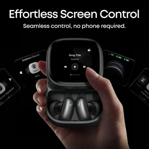 هدفون بلوتوثی توگوشی انکر مدل Soundcore Liberty 5 Pro Max دارای نمایشگر لمسی 1.78 اینچی AMOLED روی کیس شارژ، نویز کنسلینگ فعال تطبیقی ANC 4.0، 8 میکروفون و پشتیبانی از LDAC