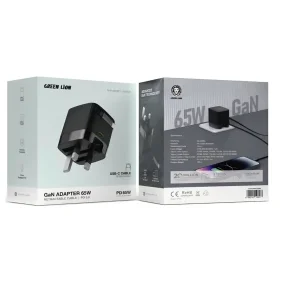 شارژر دیواری 65 وات باخروجی 45 وات +20 وات دارای 2 پورت برند گرین لاین مدل GL-GAN2  به همراه کابل USB-C به طول 0.7 متر