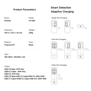 شارژر دیواری 67 وات مک دودو مدل CH-864 به همراه کابل USB-C