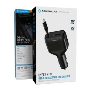 شارژر فندکی 81 وات 2 پورت پاورولوژی مدل PCCSR027BK به همراه کابل USB-C