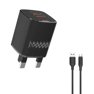 شارژر دیواری 10.5 وات 2 پورت گرین لاین مدل GN2USBWA2MBK به همراه کابل تبدیل MicroUSB به USB-A