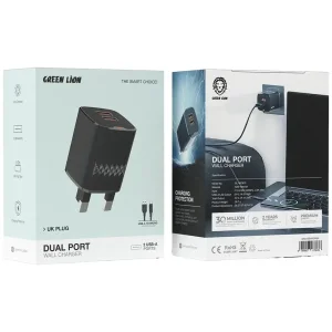 شارژر دیواری 10.5 وات 2 پورت گرین لاین مدل GN2USBWA2MBK به همراه کابل تبدیل MicroUSB به USB-A