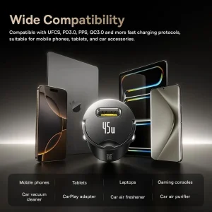 شارژر فندکی 45 وات بیسوس مدل  PrimeTrip 45W C02068 به همراه کابل USB-C