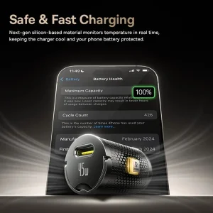 شارژر فندکی 45 وات بیسوس مدل  PrimeTrip 45W C02068 به همراه کابل USB-C
