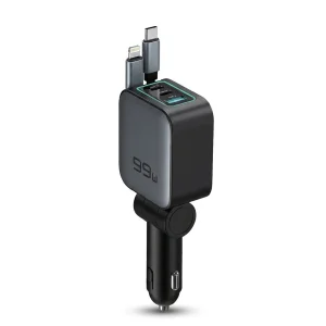شارژر فندکی 45 وات 3 پورت گرین لاین مدل Retractable 99W به همراه کابل لایتنینگ /USB-C