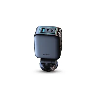 شارژر فندکی 45 وات 3 پورت گرین لاین مدل Retractable 99W به همراه کابل لایتنینگ /USB-C