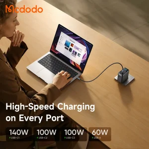 شارژر دیواری 140 وات 4 پورت مک دودو مدل CH-661 به همراه کابل USB-C