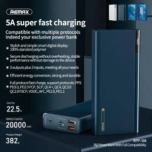 پاوربانک ریمکس مدل RPP-108 ظرفیت 20000 میلی آمپر ساعت