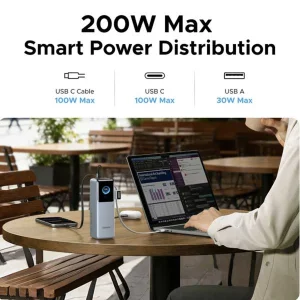 پاور بانک 200 وات یوگرین مدل 75702B  ظرفیت 25000 میلی آمپر ساعت به همراه کابل USB-C
