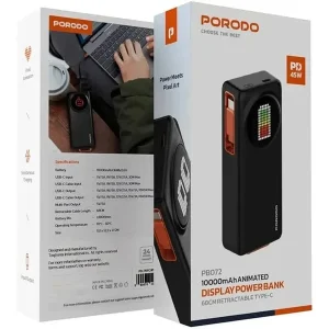 پاوربانک 45 وات پرودو مدل PBFCH072 ظرفیت 10000 میلی‌آمپرساعت به همراه کابل USB-C