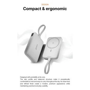 پاوربانک بی‌سیم 22.5 وات گلوریمی مدل Lightcore Mag ظرفیت 10000 میلی‌آمپر‌ساعت به همراه کابل USB-C