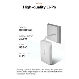 پاوربانک بی‌سیم 22.5 وات گلوریمی مدل Lightcore Mag ظرفیت 10000 میلی‌آمپر‌ساعت به همراه کابل USB-C