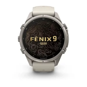 ساعت هوشمند 43 میلی‌متری گارمین مدل Fenix 9 Pro با بند سیلیکونی، سازگار با گوشی‌های آیفون (iOS) و اندروید (Android) از طریق نرم‌افزار Garmin Connect و پشتیبانی از Garmin Messenger و Connect IQ