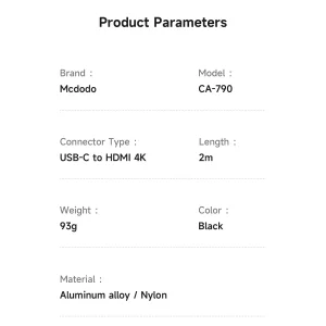 کابل تبدیل USB-C به HDMI مک دودو مدل CA-790 4K-60Hz طول 2 متر