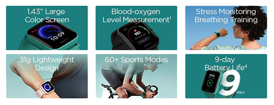 ساعت هوشمند Amafit Bip U با قابلیت اندازه‌گیری سطح اکسیژن خون