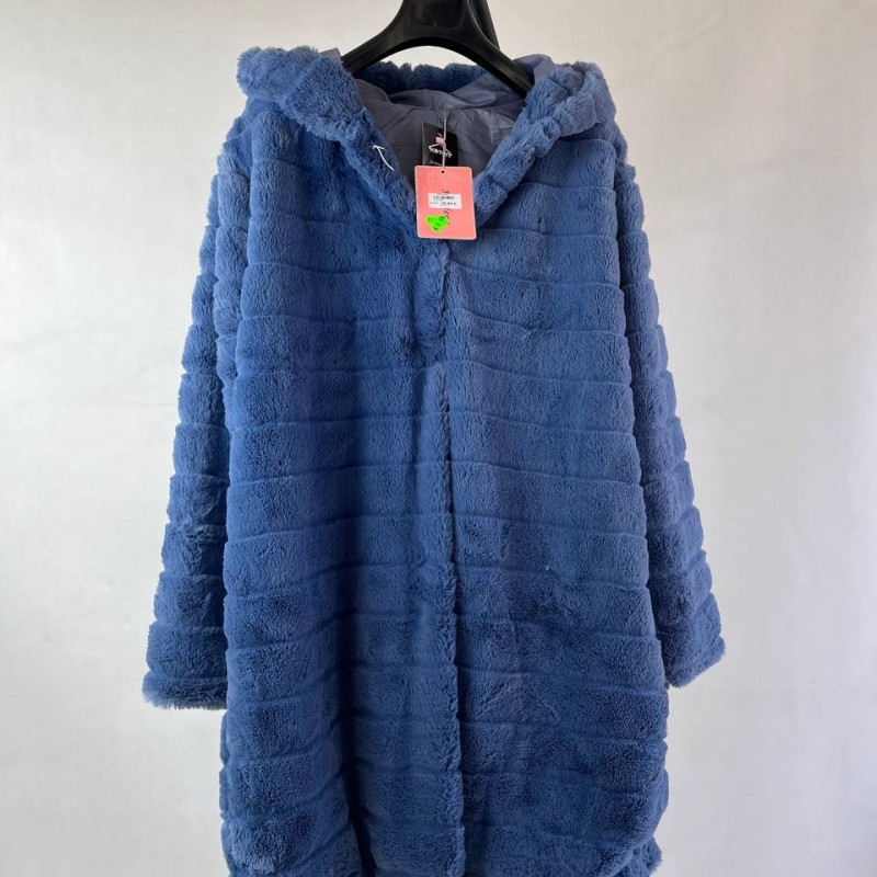 پالتو زنانه پشمی با کلاه رنگ آبی