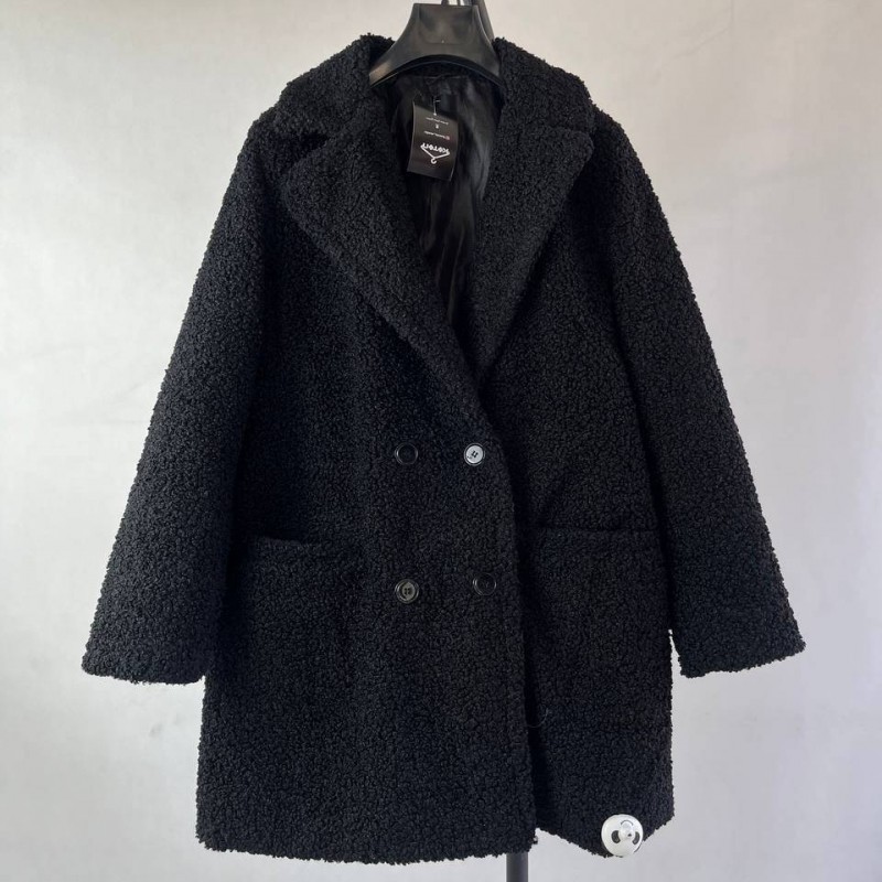 پالتو خزدار مشکی زنانه با طراحی ساده و شیک