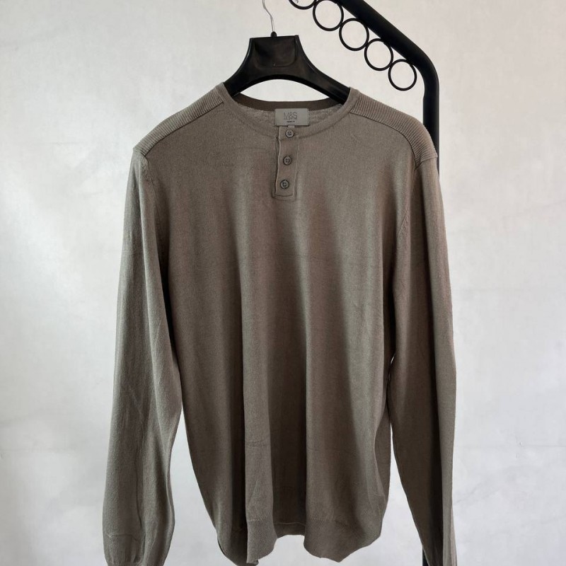 تی شرت مردانه ساده با دکمه، رنگ بژ برند M&S