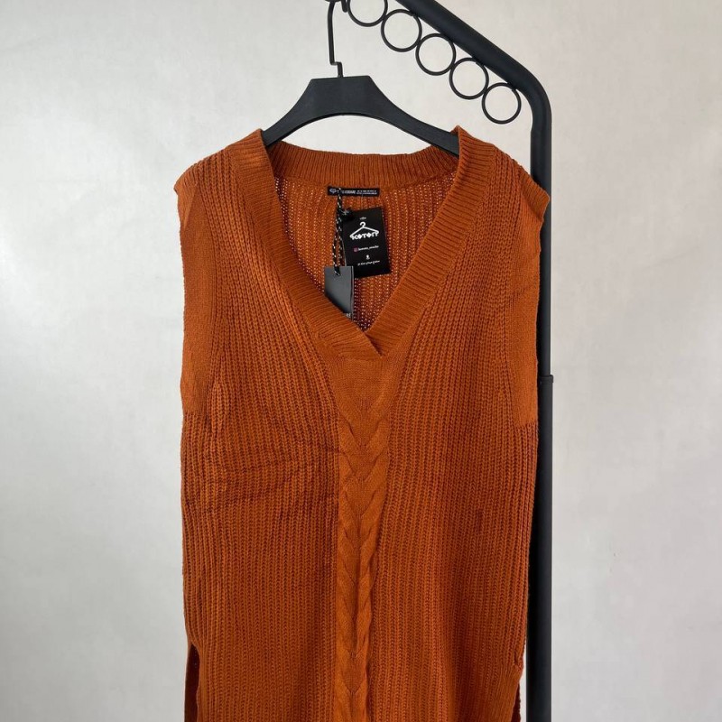 بلوز بافتنی بدون آستین نارنجی زنانه - راحت و شیک برای روزهای سرد