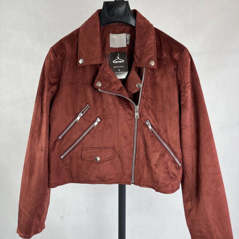 کاپشن زنانه مخمل قرمز با زیپ های دکوری برند ASOS