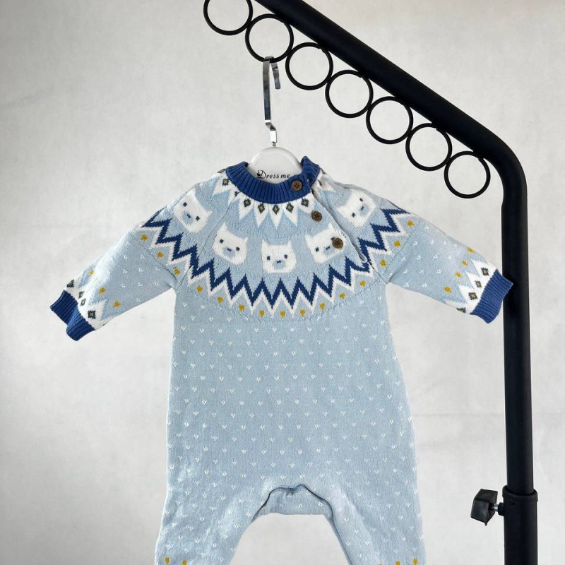 سرهمی بافت زمستونی نوزاد آبی ملایم طرح اسکاندیناوی