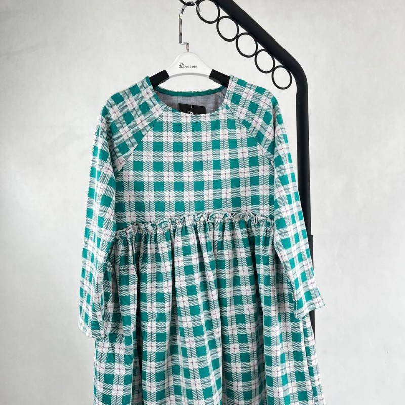 پیراهن بچگانه چهارخونه سبز و سفید