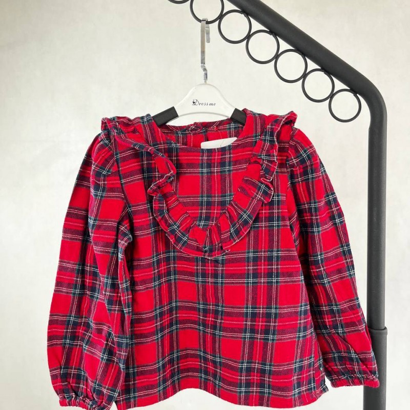 بلوز بچگانه چهارخونه قرمز با چین در یقه