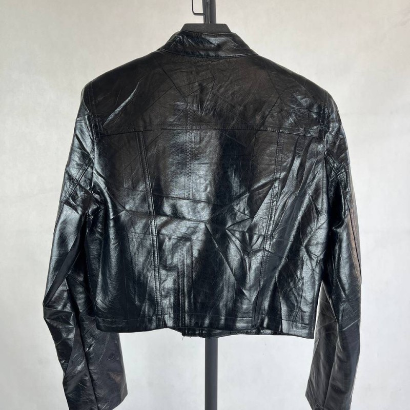 کاپشن زنانه چرم مشکی کوتاه برند LIANGYEE