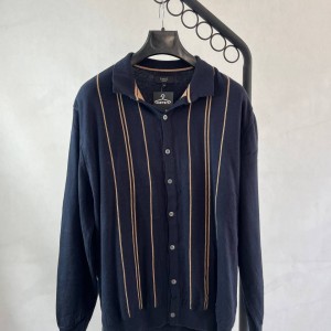 پیراهن بافت مردانه راه‌راه، رنگ سرمه‌ای و کرم برندnexc