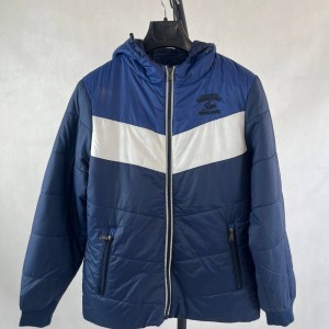 کاپشن پفی مردانه آبی و سفید کلاه دار برند INSD