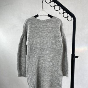 تونیک بافت بلند خاکستری ملانژ دخترانه برند TU