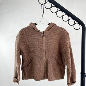 هودی بافت زیپ‌دار بچگانه قهوه‌ای نسکافه‌ای برند zara