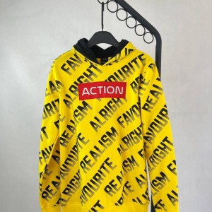 هودی طرح دار مردانه اکشن مدل زرد نئونی