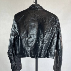 کاپشن زنانه چرم مشکی کوتاه برند LIANGYEE