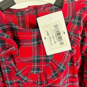 بلوز بچگانه قرمز چهار خونه با یقه چین دار