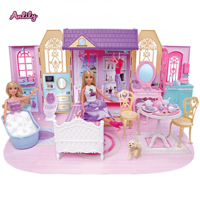 خانه عروسکی با مبلمان و عروسک