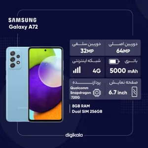 گوشی موبایل سامسونگ مدل Galaxy A73 5G  دو سیم کارت ظرفیت 128 گیگابایت و رم 8 گیگابایت / پک هند/پلمپ و آکبند