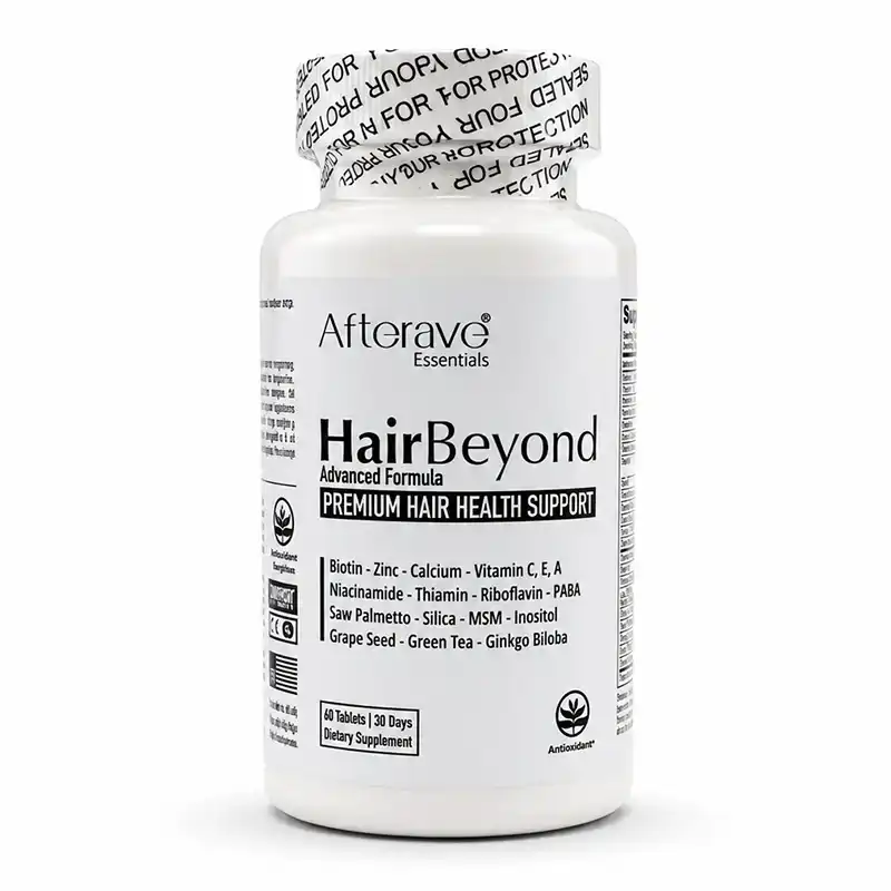قرص تقویت و ضد ریزش مو «اورجینال» هیربیاند افتر‌یو ۶۰ عددی | Afterave Essentials HairBeyond Advanced Formula Premium Hair Health Support 60 Tabs
