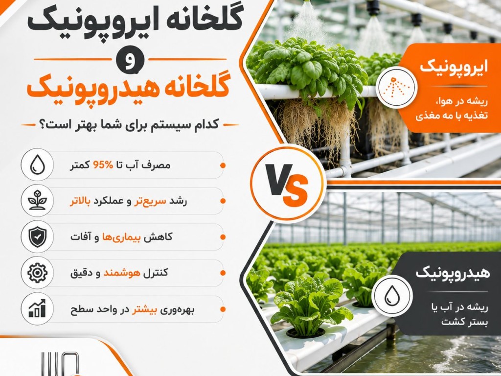 گلخانه ایروپونیک چیست؟ مقایسه کامل گلخانه ایروپونیک و هیدروپونیک، مزایا، معایب و آینده کشاورزی مدرن