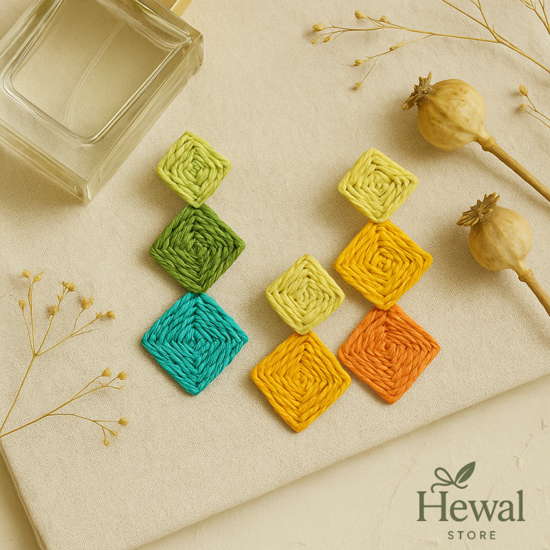 گوشواره حصیری رنگی پینترسی طرح لوزی سه عددی