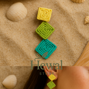 گوشواره حصیری رنگی پینترسی طرح لوزی سه عددی