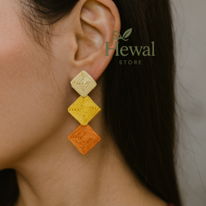 گوشواره حصیری رنگی پینترسی طرح لوزی سه عددی