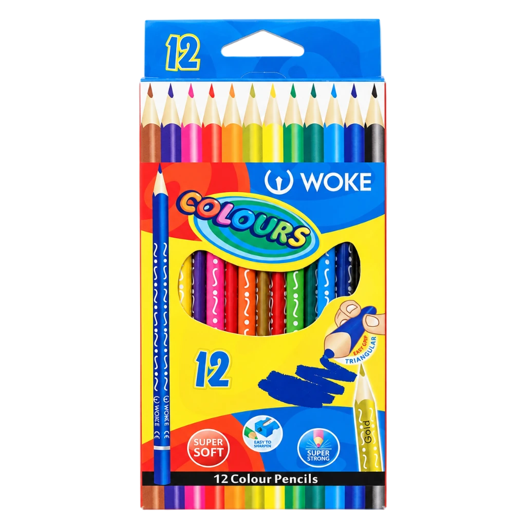 مداد رنگی 12رنگ جعبه مقوایی3گوش woke