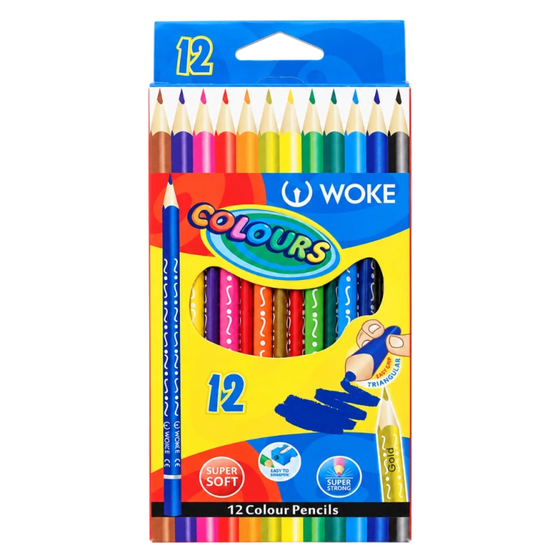مداد رنگی 12رنگ جعبه مقوایی3گوش woke