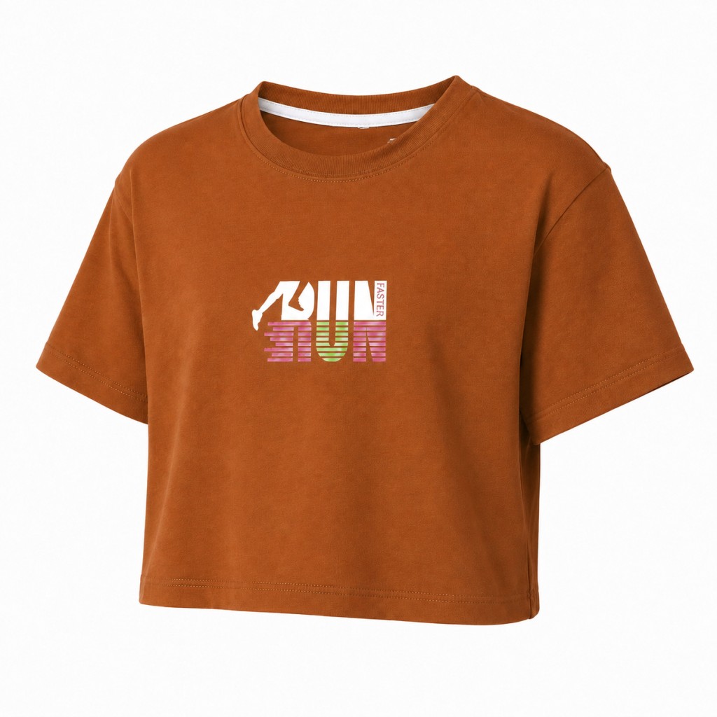کراپ آستین کوتاه طرح Run