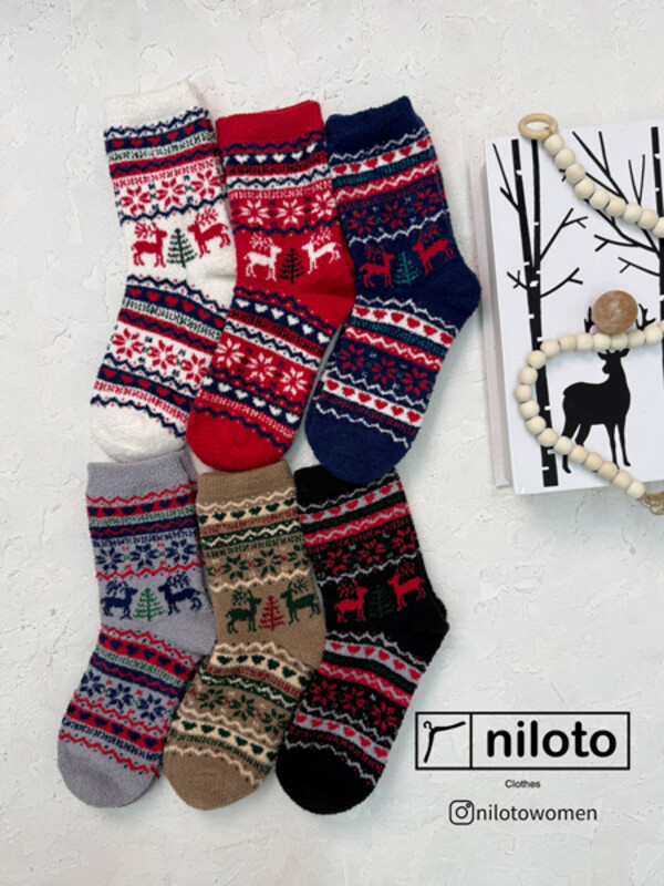 جوراب بوکله طرحدار ضخیم وارداتی طرح کریسمس (1026)