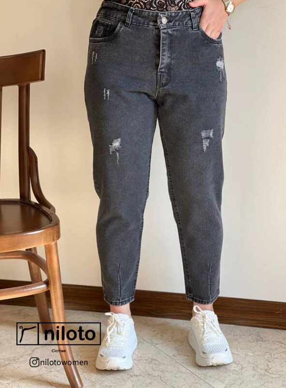 شلوار جین مام فیت رنگ رغالی (060117)