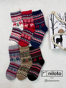 جوراب بوکله طرحدار ضخیم وارداتی طرح کریسمس (1026)